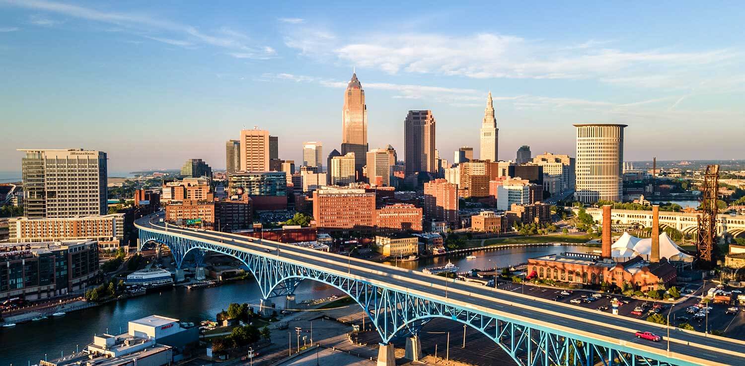 The Cleveland Metro area skyline at dusk