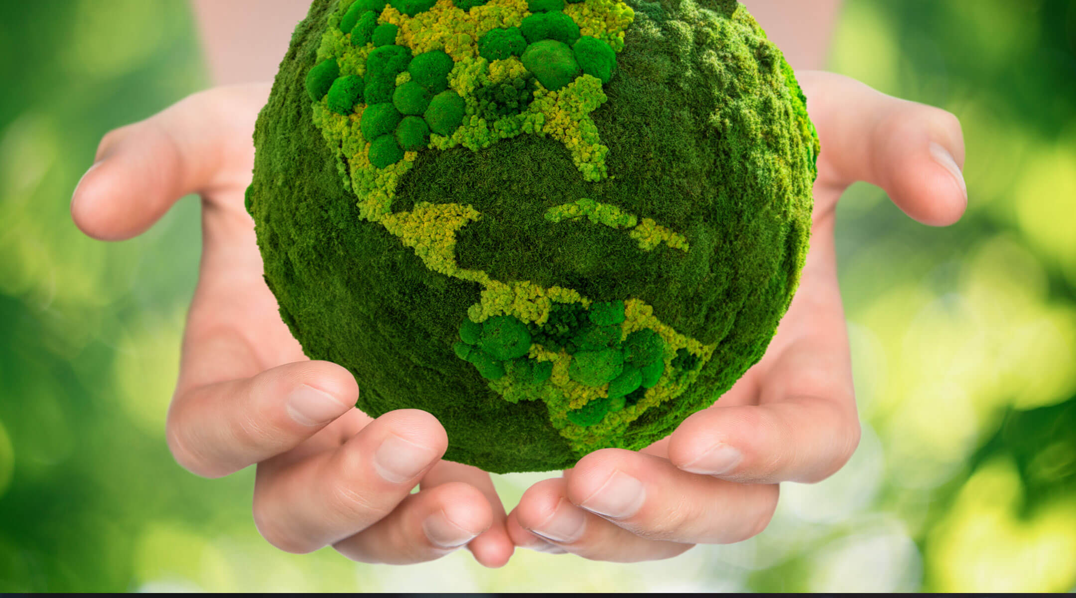Hands holding a green world.
