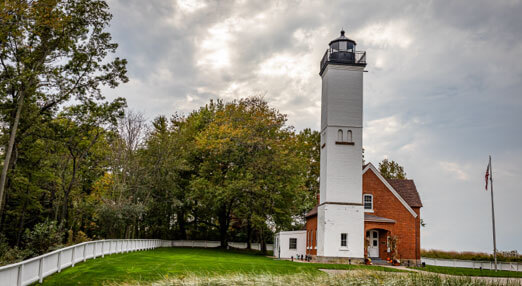 A lighthouse against overcast skies