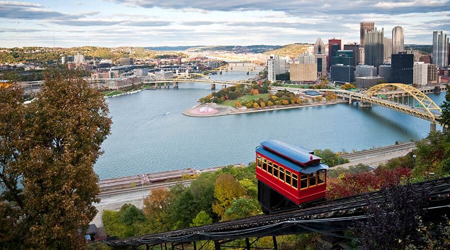 Incline Car climbing Mt. Washington in Pittsburgh