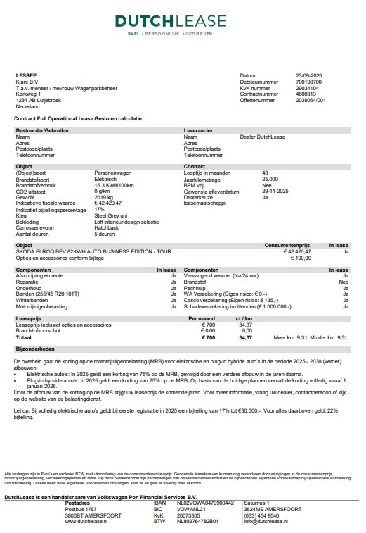 Leasecontract voorbeeld