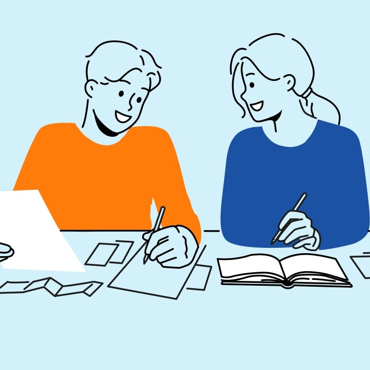 Colorful illustration of a couple working in their family finances together.