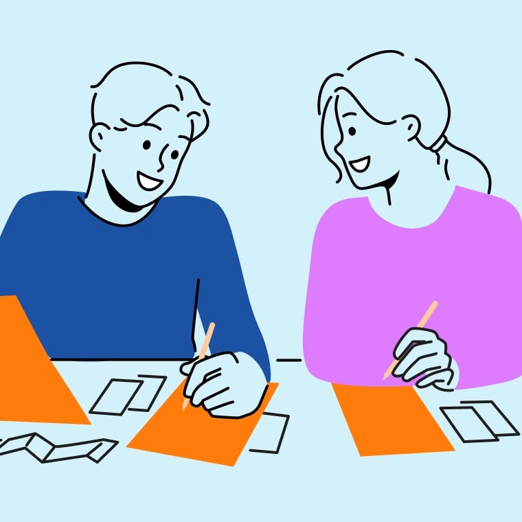 Colorful illustration of a young couple going over family term life insurance options.