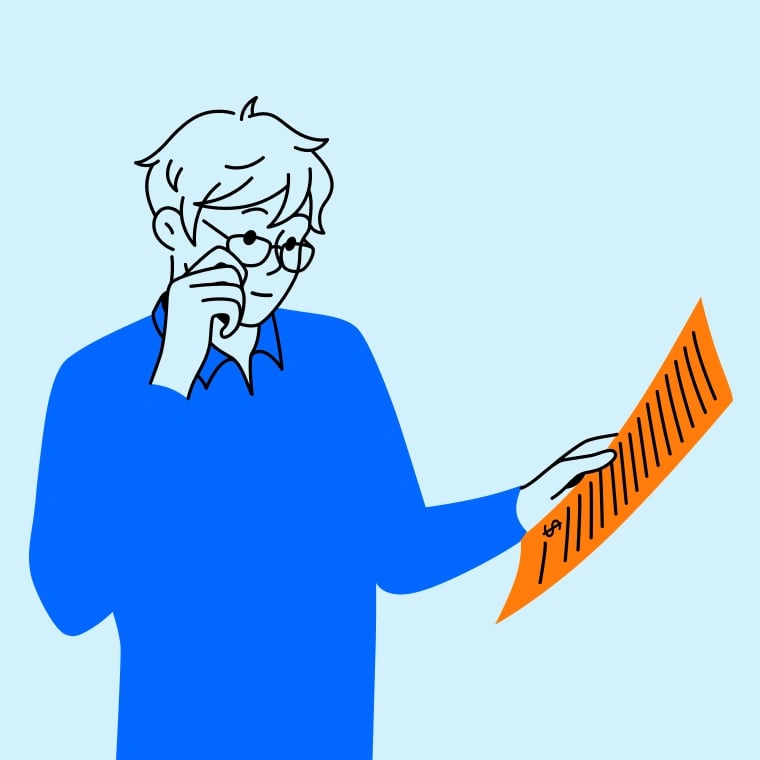 Colorful illustration of a parent examining an invoice.