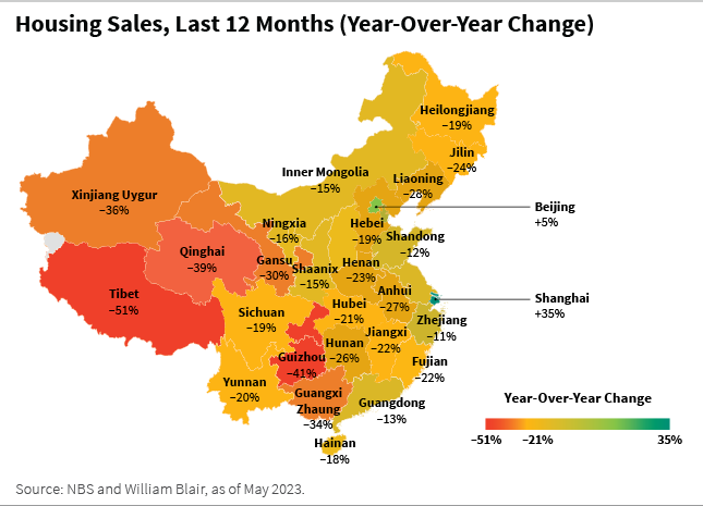Housing Sales Last 12 Months YOY change heat map