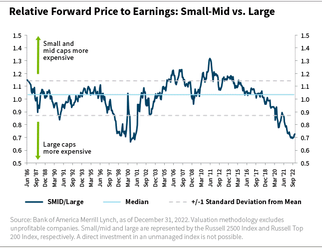 Relative Forward Price to Earnings: Small-Mid vs. Large chart