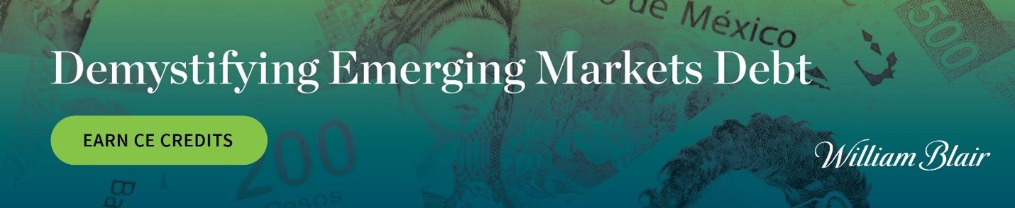 Green and blue EM currencies with demystifying emerging markets debt course promotion