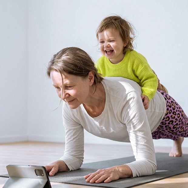 Mutter und Kind nutzen gemeinsam ein Tablet zuhause
