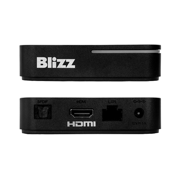 Blizz 4K TV-Box in Vorder- und Rückansicht