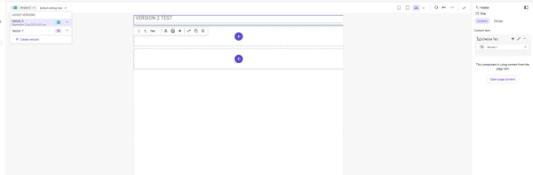 SitecoreAI Page builder version list showing a scheduled page version