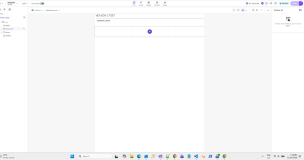 SitecoreAI Page builder showing the Publish button disabled before a scheduled version becomes available