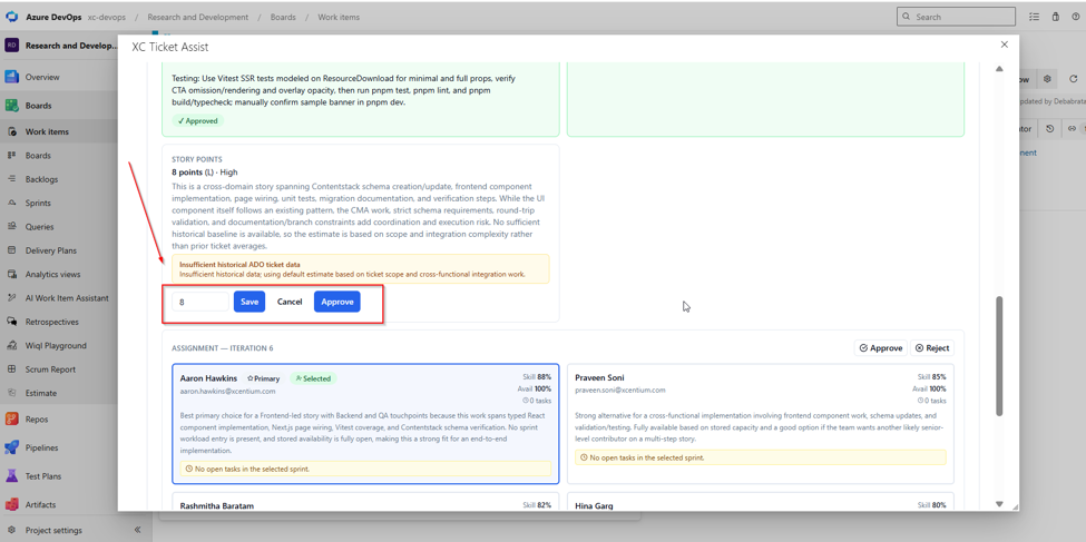 XC Ticket Assist recommendations with approve, edit, and reject controls