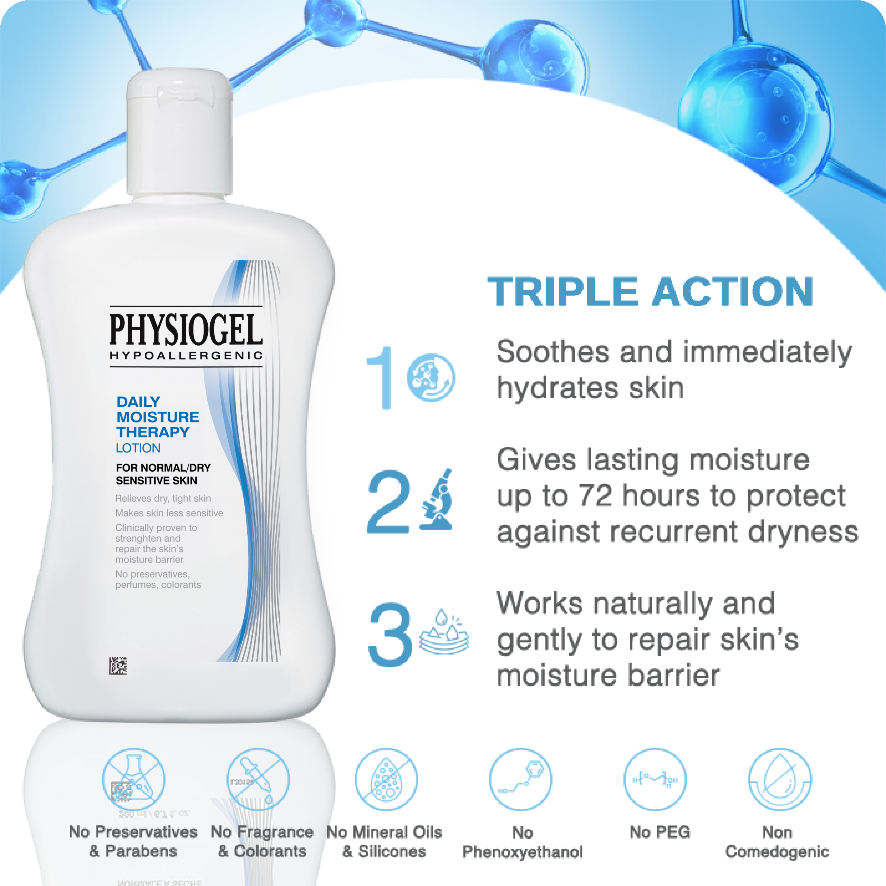 Physiogel Daily Moisture Therapy Lotion is a gentle, non-greasy moisturizing lotion for dry and sensitive skin