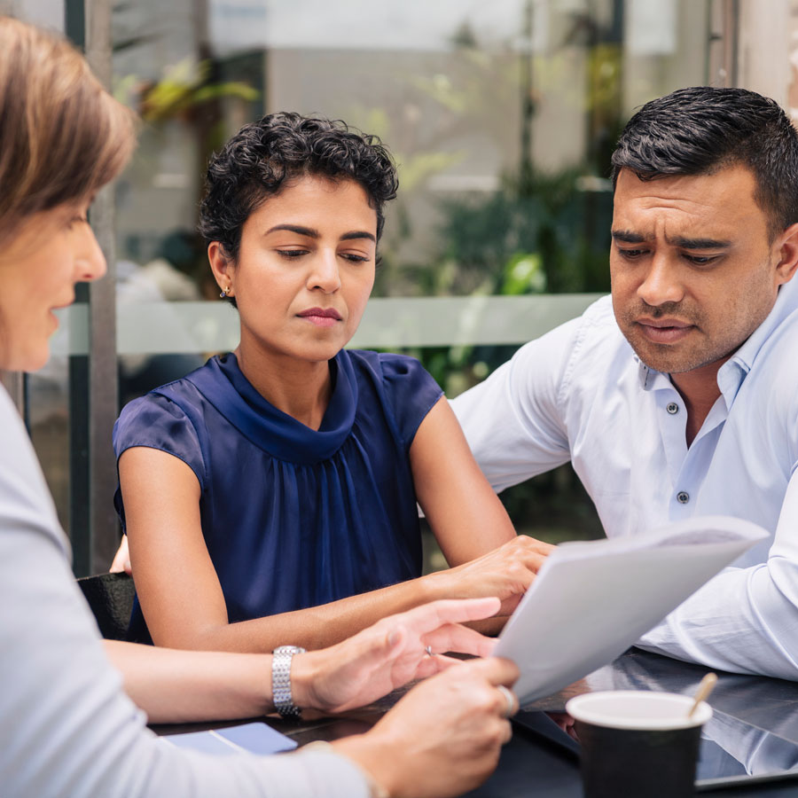 Serious mature couple receive professional advice