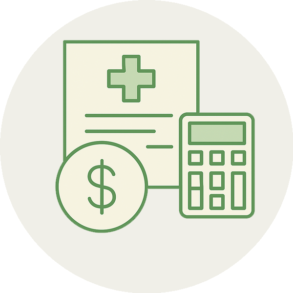 Hospital bill, money sign and calculator