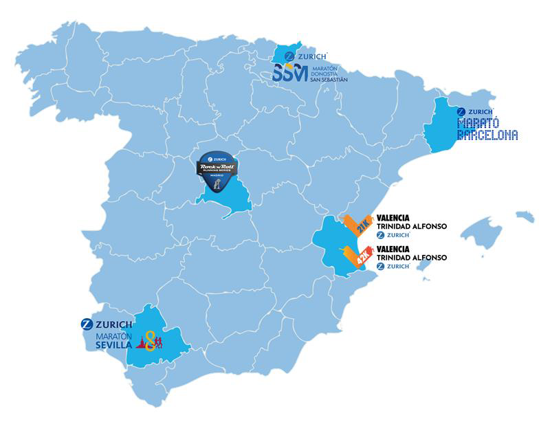 Map of marathons in Spain