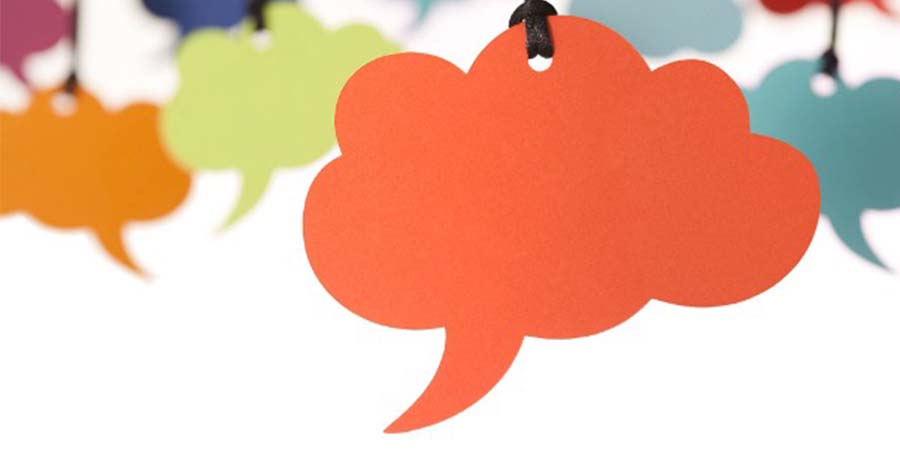 hanging chat bubbles in different colors