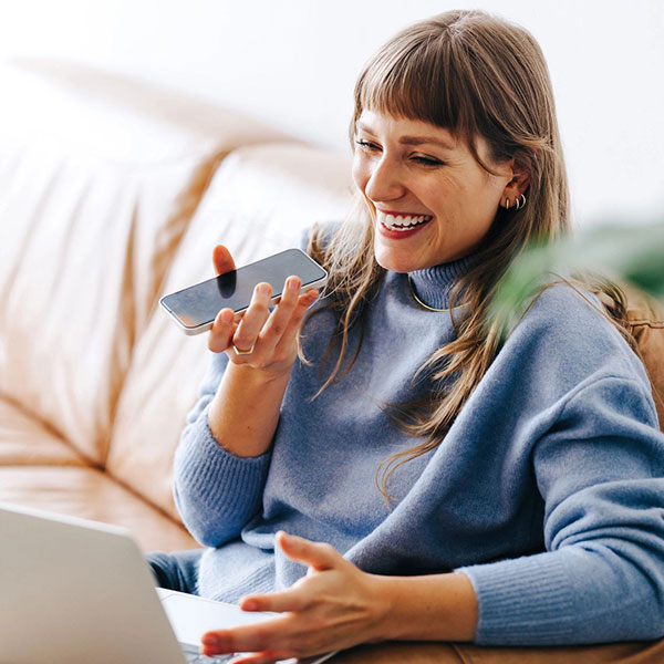woman talking on the phone and smiling