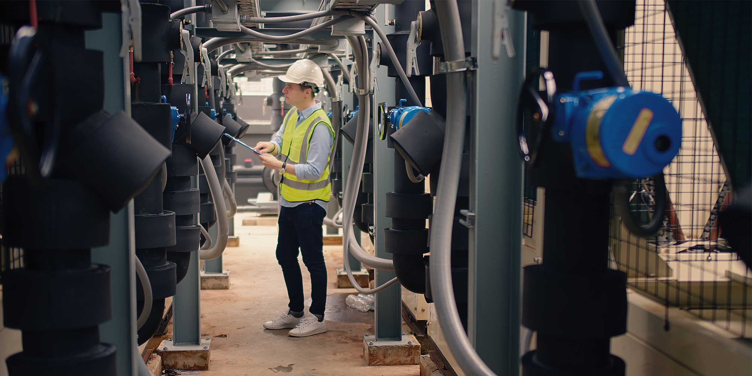 engineer checking industry cooling air conditioner