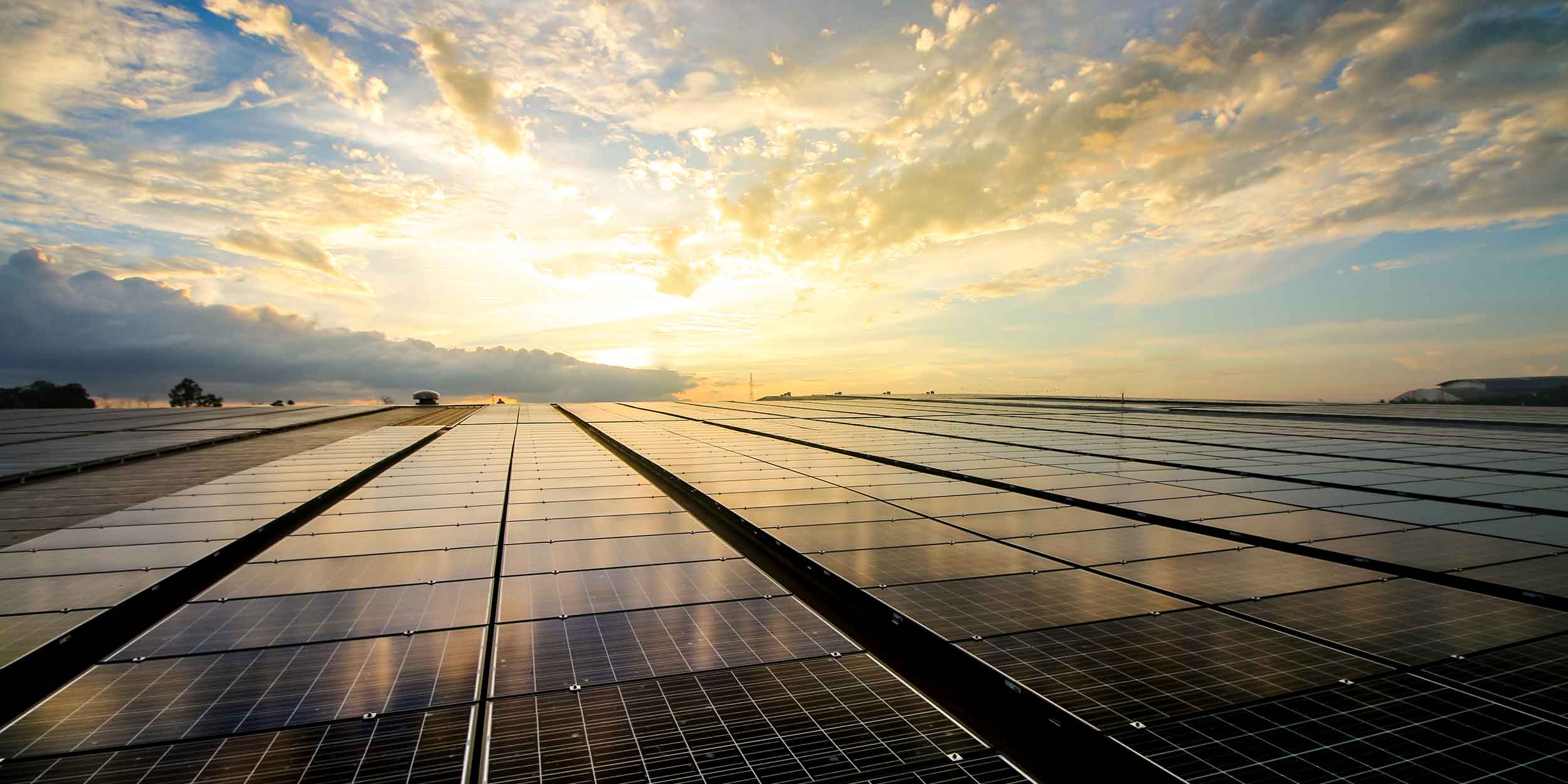 sunset reflection on solar panels