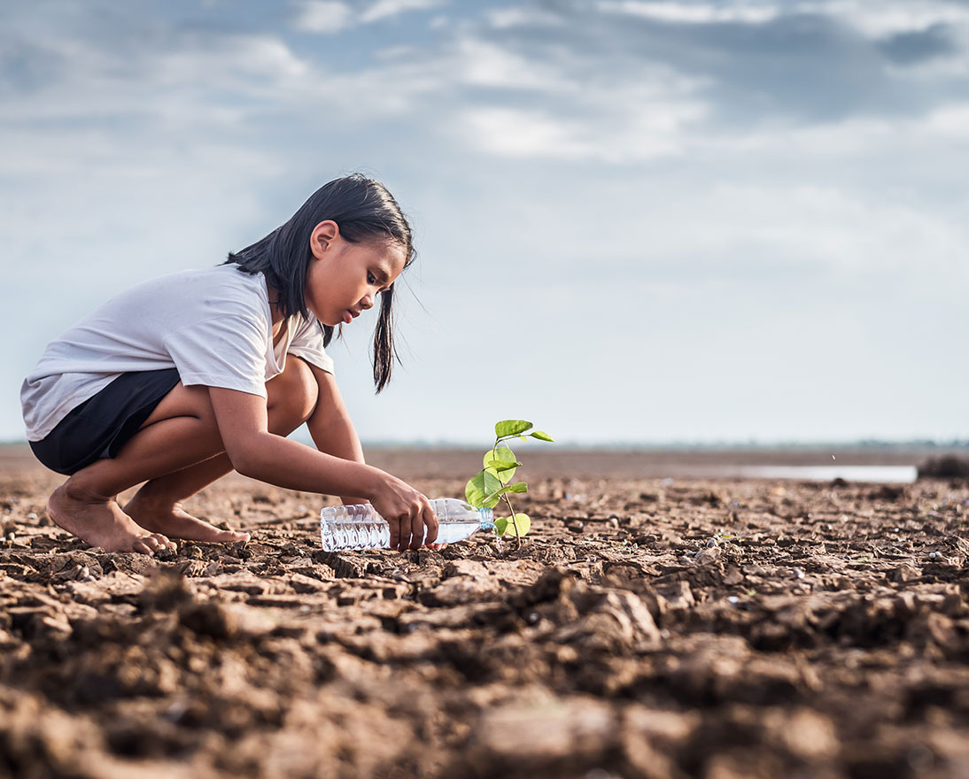 girl watering a plant