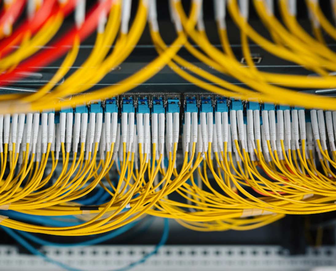 Cables closeup in data center