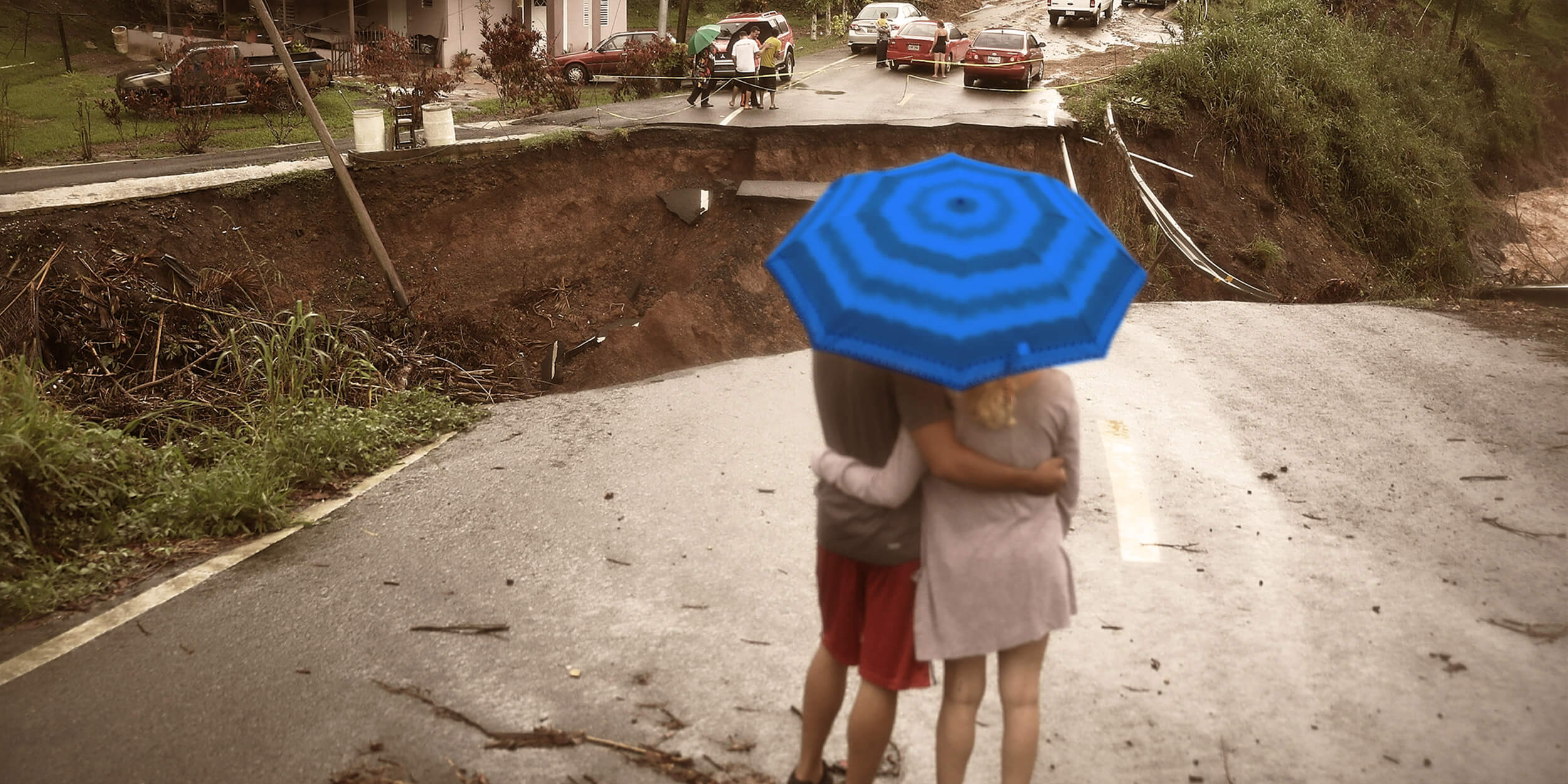 people under blue umbrella