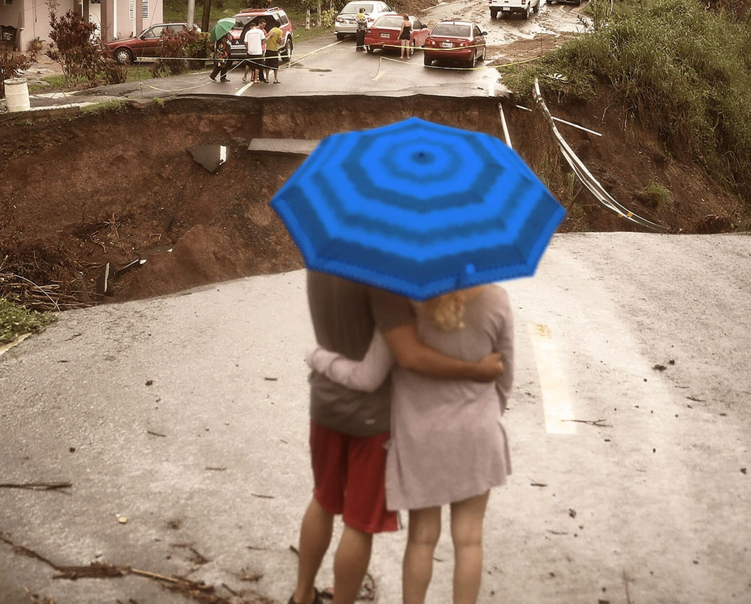 people under blue umbrella