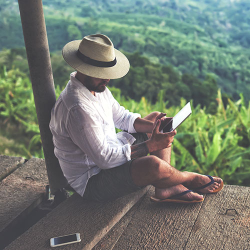 man reading with view