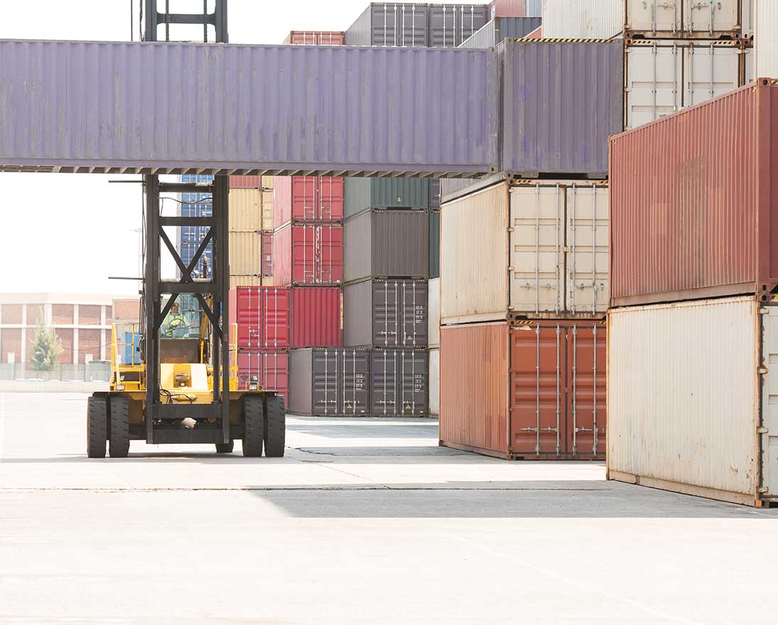 Containers and forklift