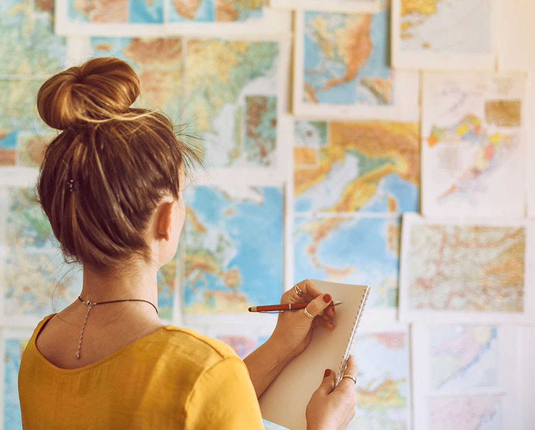 girl looking at map