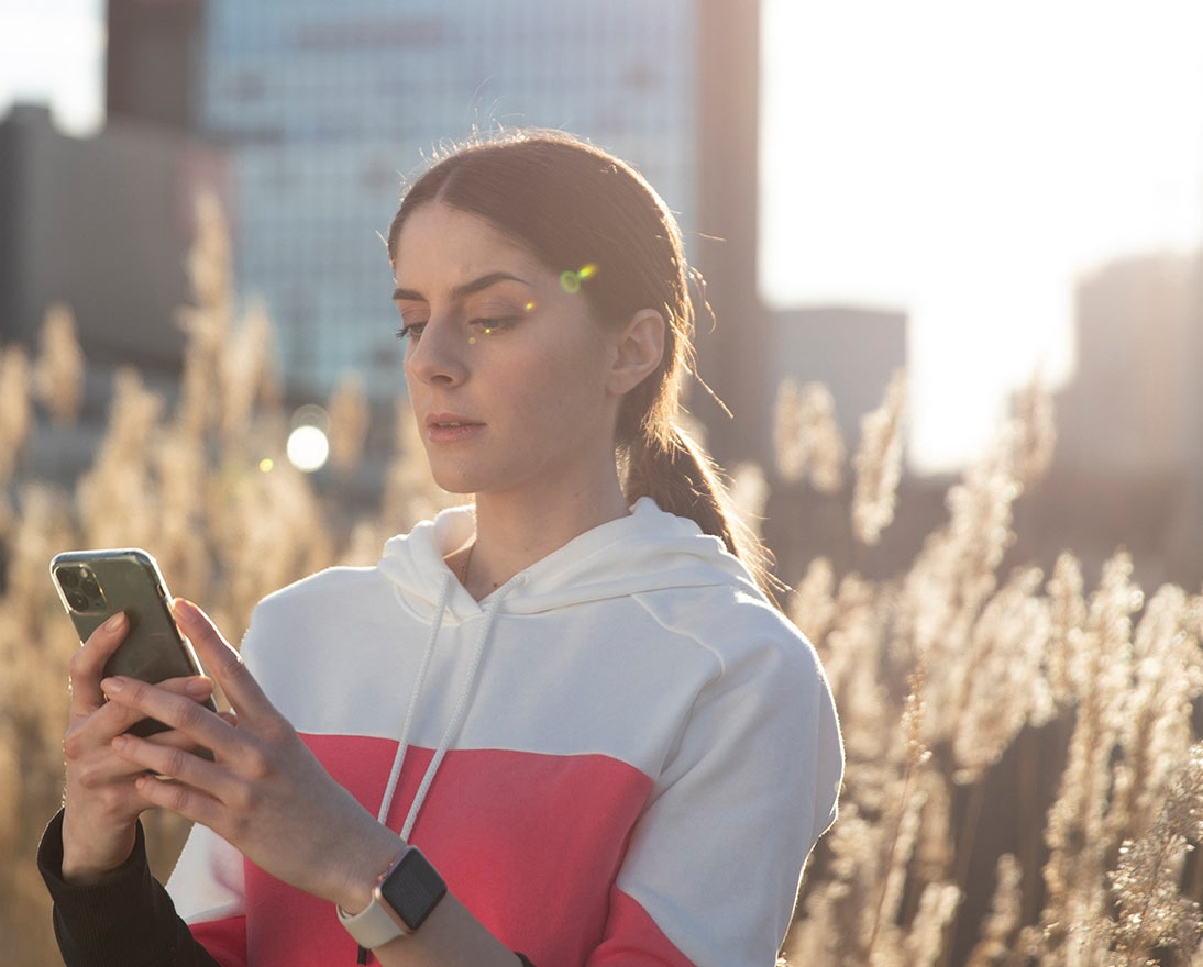 girl looking at phone