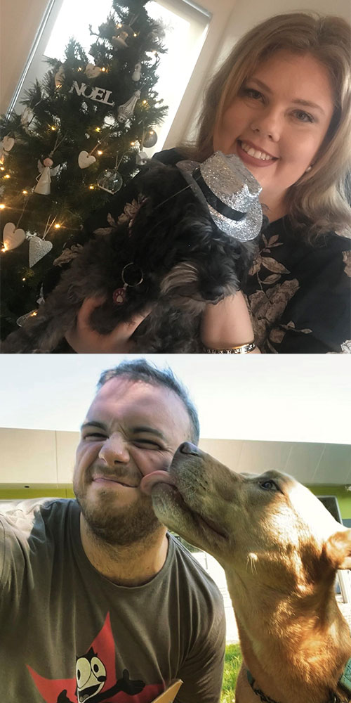 Lauren and Michael with dogs Queen Gigi and Baxter