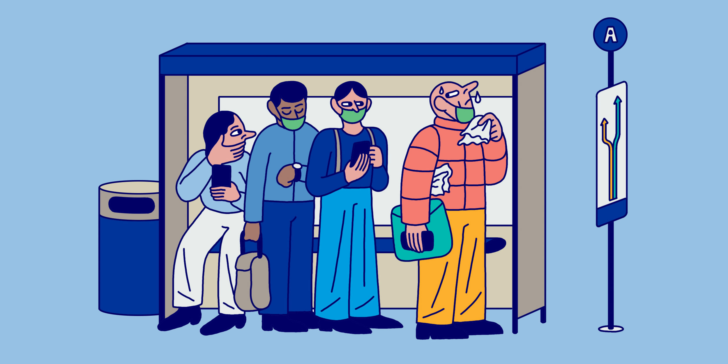 illustration people at bus stop