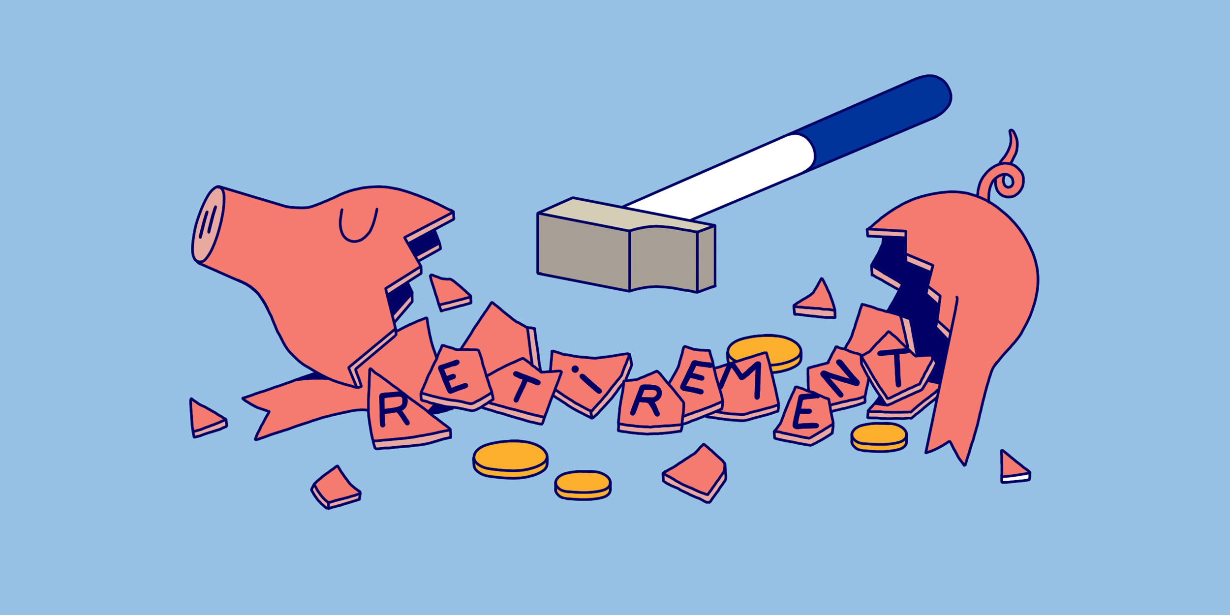 illustration broken retirement piggy bank
