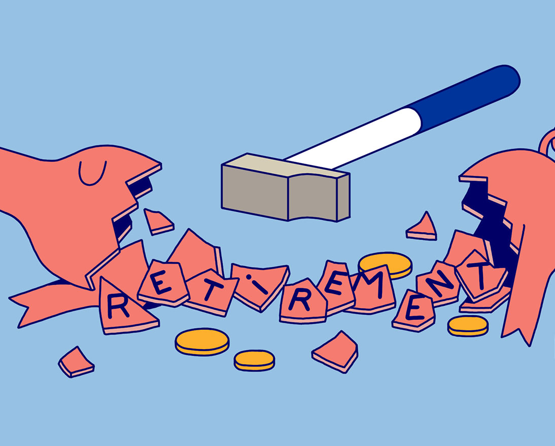 illustration broken retirement piggy bank
