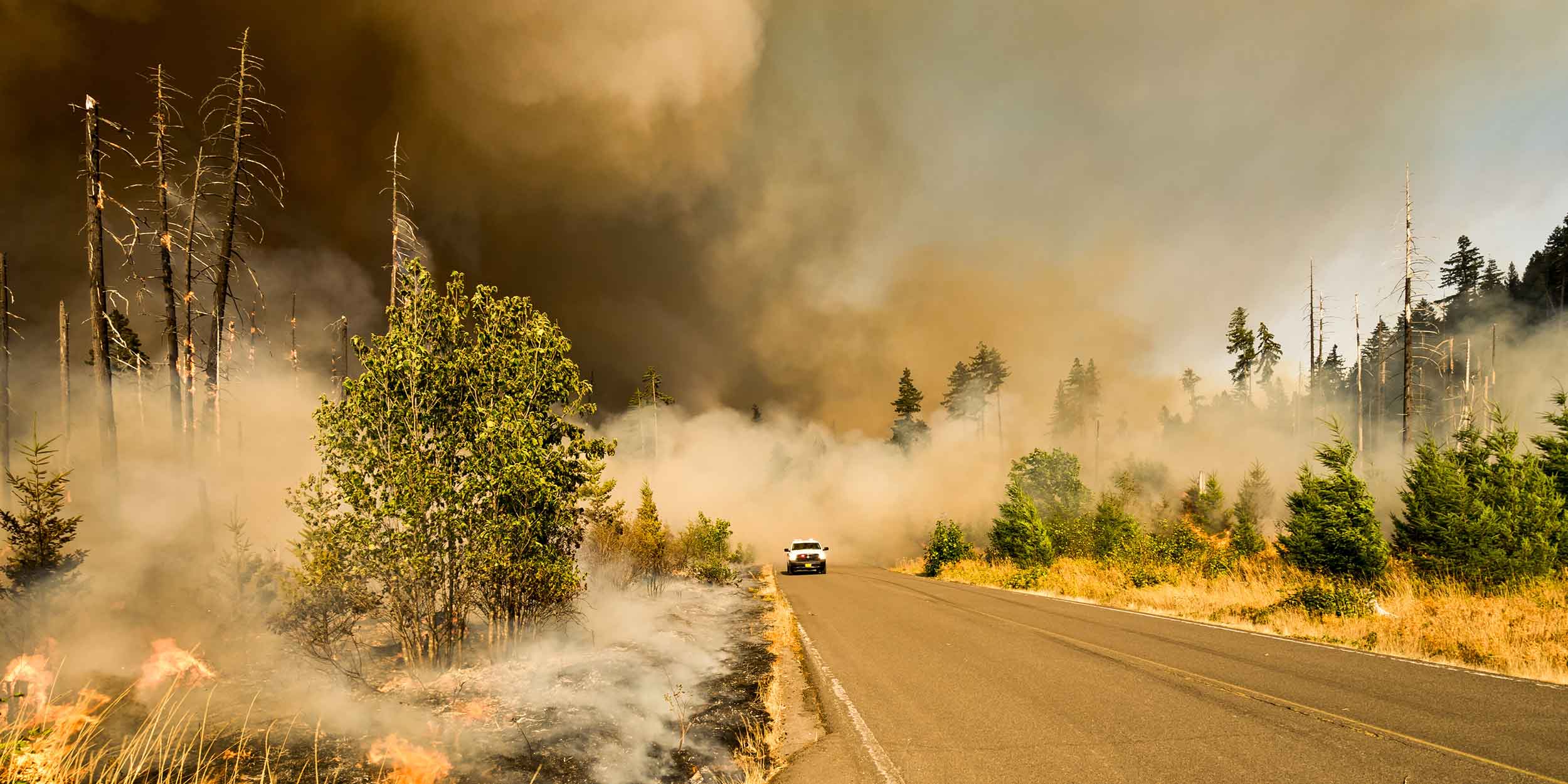 car driving from the wildfire