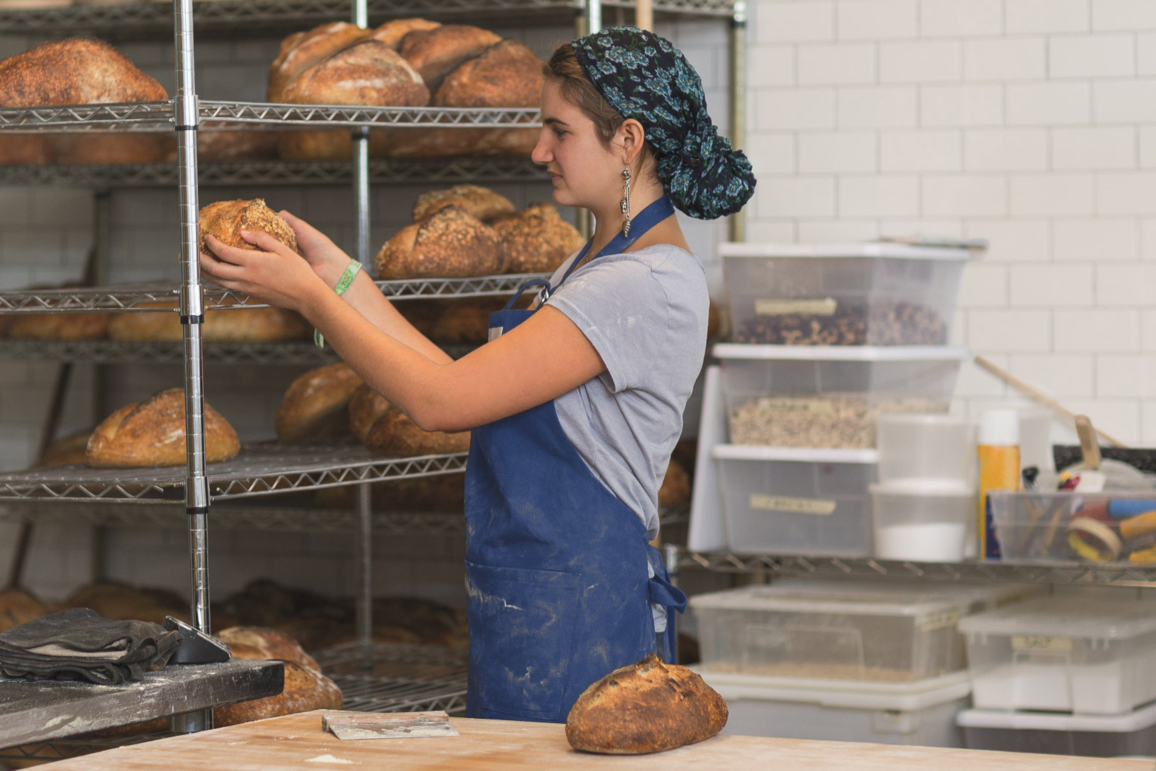 Woman baking bread