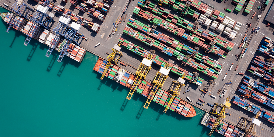 port with container cargo ship