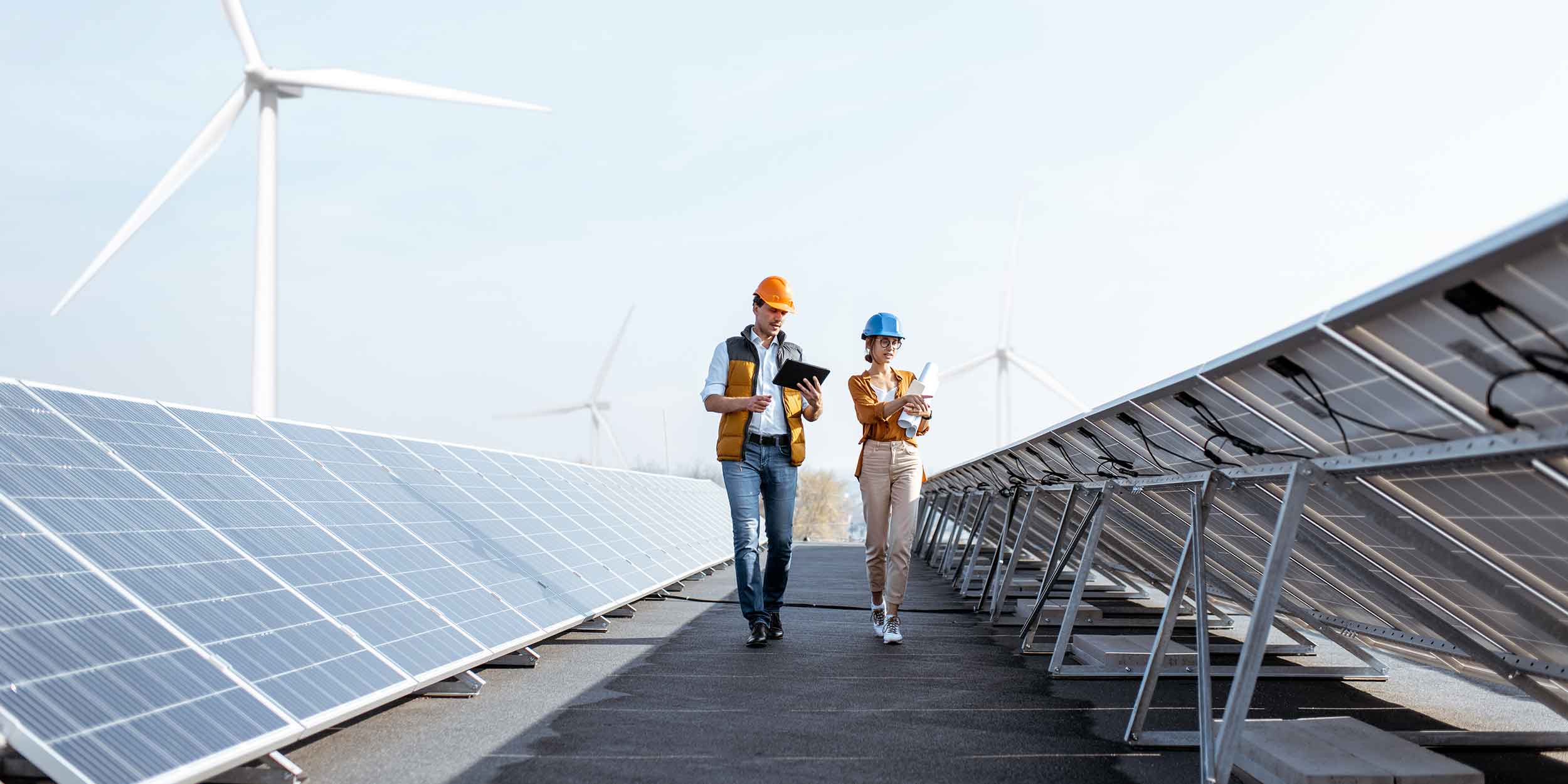Engineers on a solar power plant