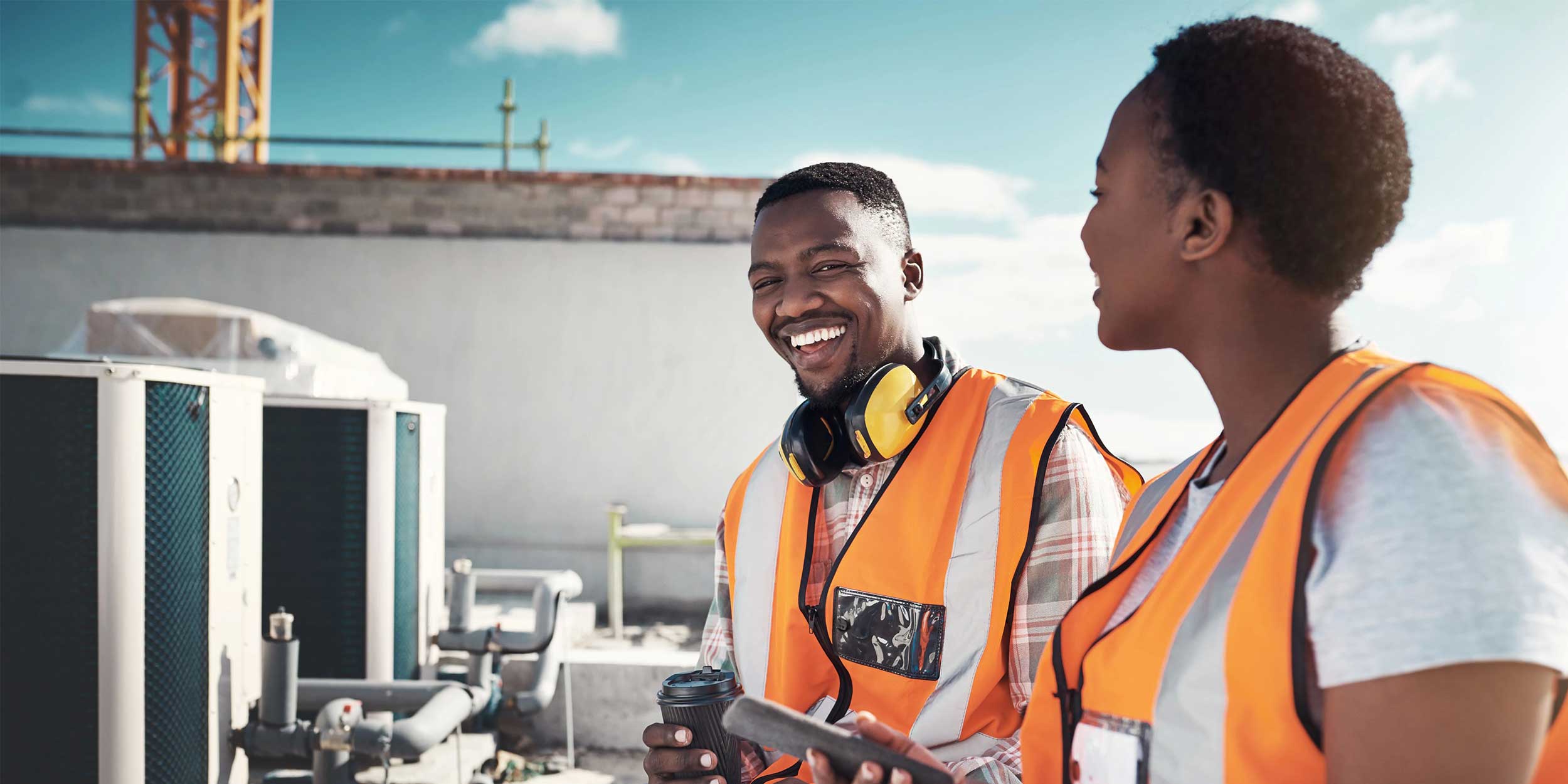 Two workers having a break