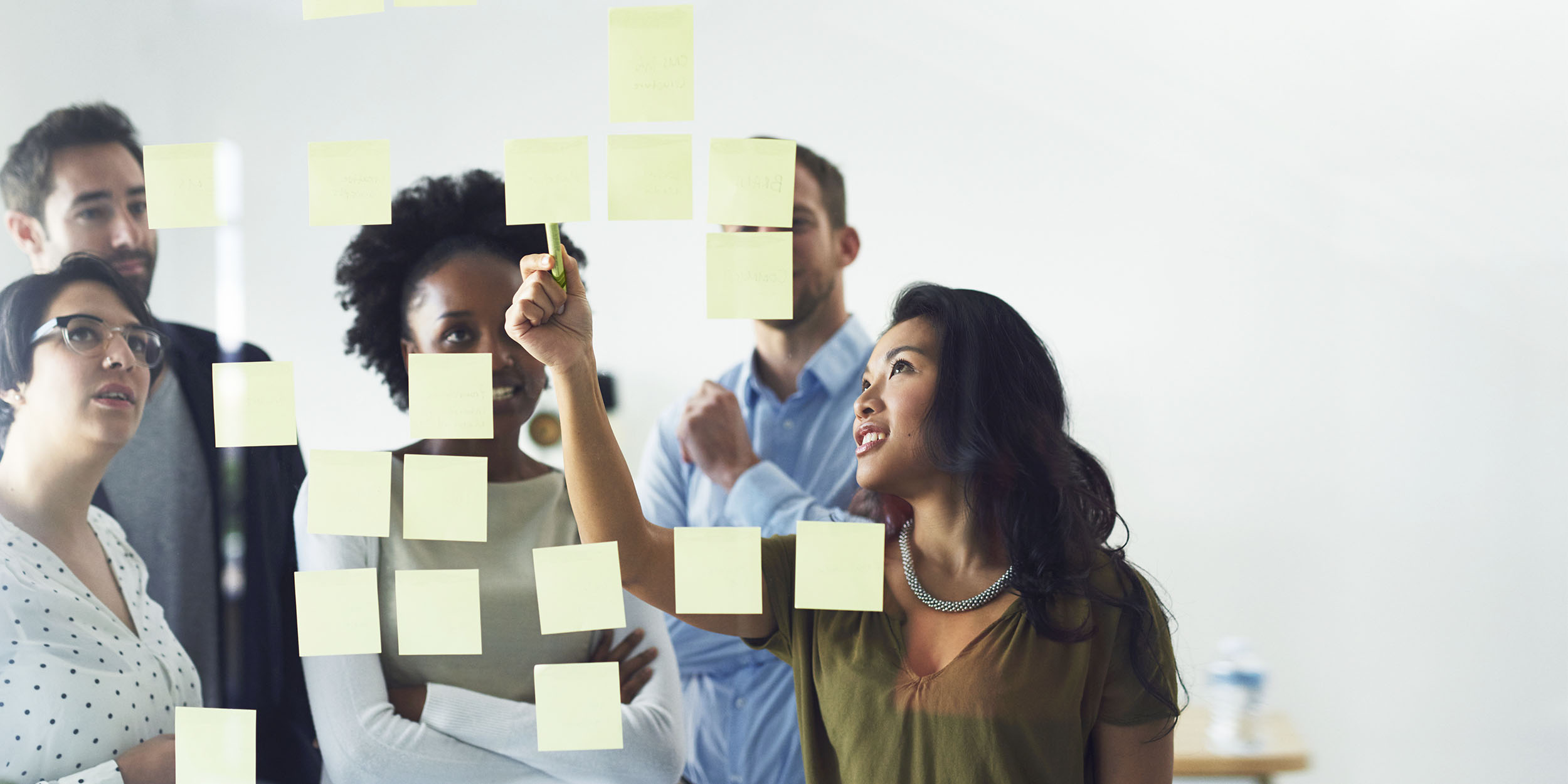 brainstorming and business people in office for meeting