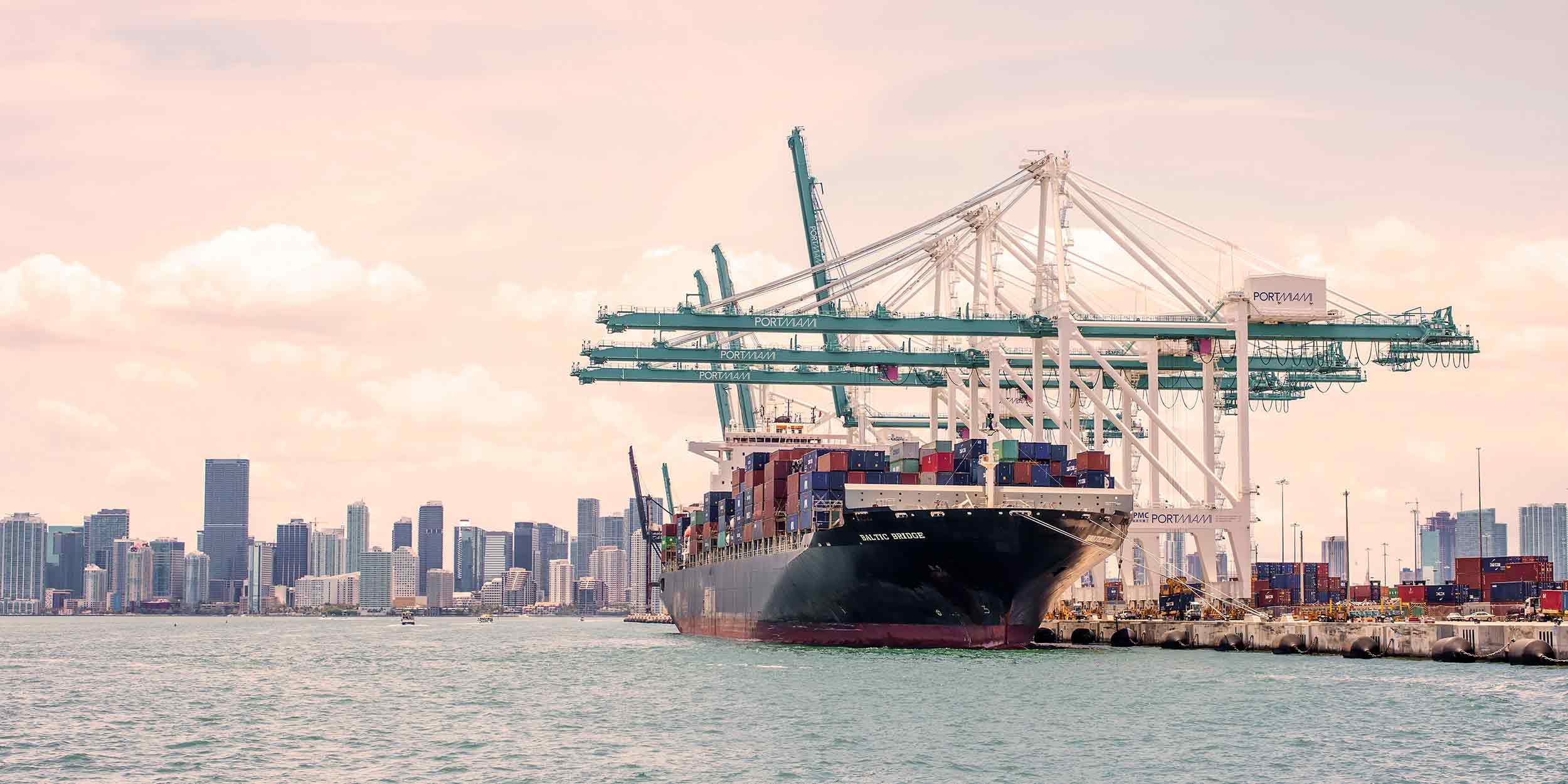 container ship in dock in Miami, Florida