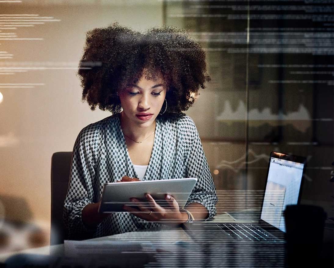 woman working on tablet
