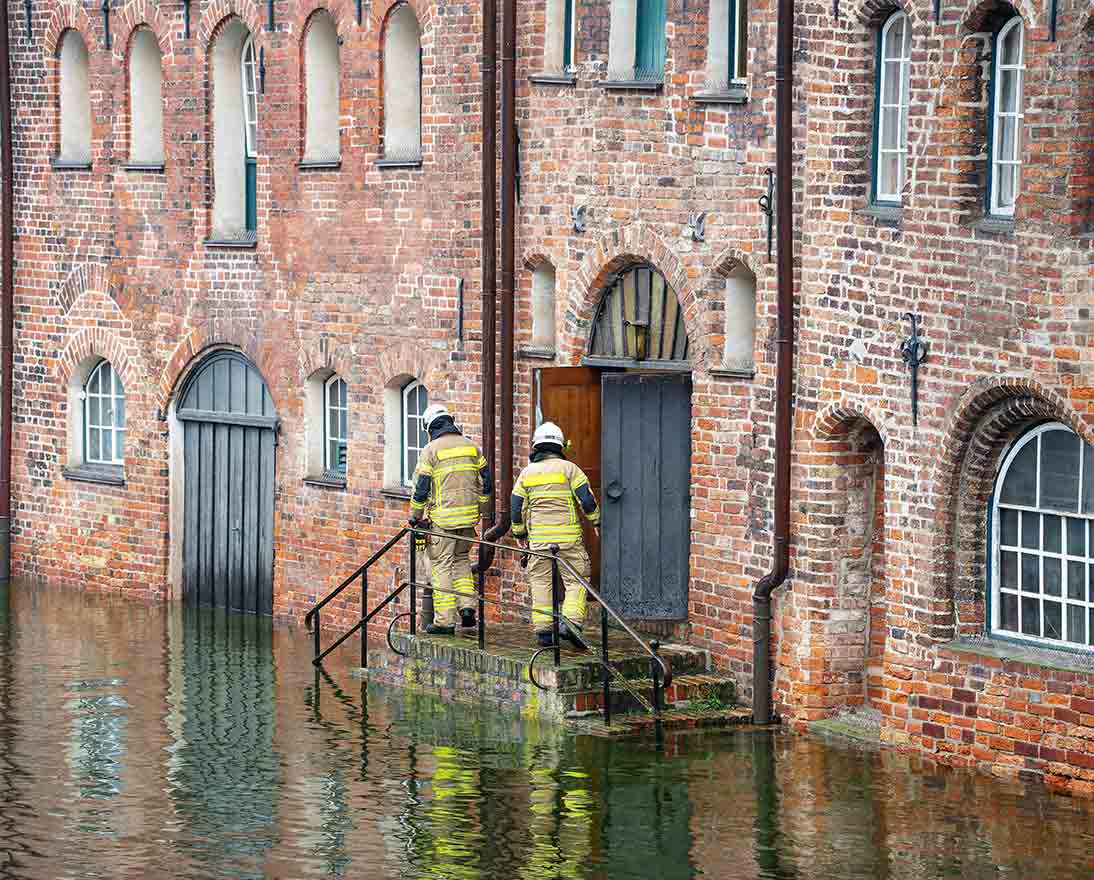 High water flooding the old town of Lubeck