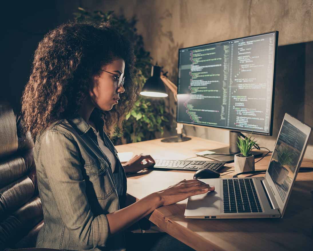 woman working on a laptop