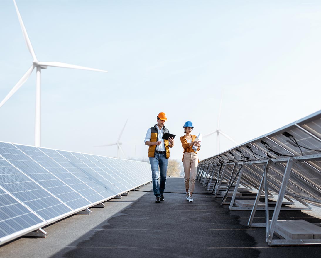 Engineers on a solar power plant