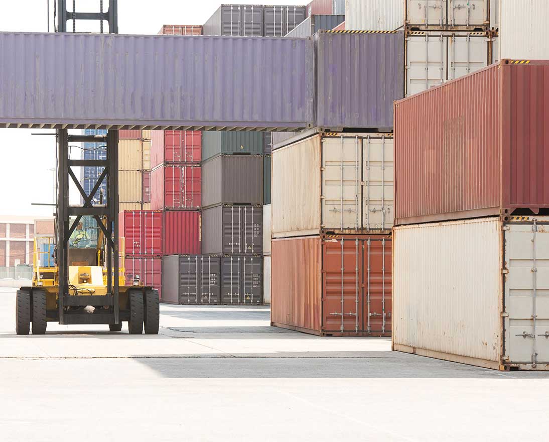 Containers and forklift