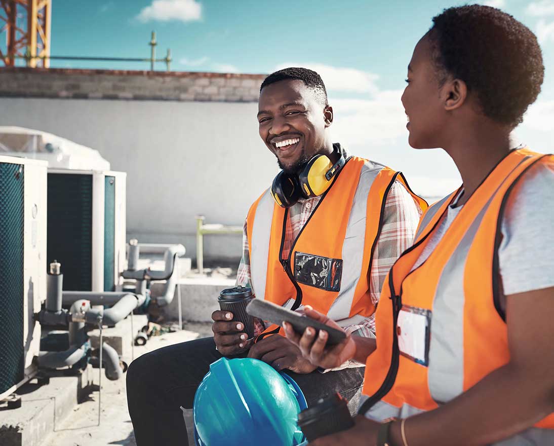 Two workers having a break