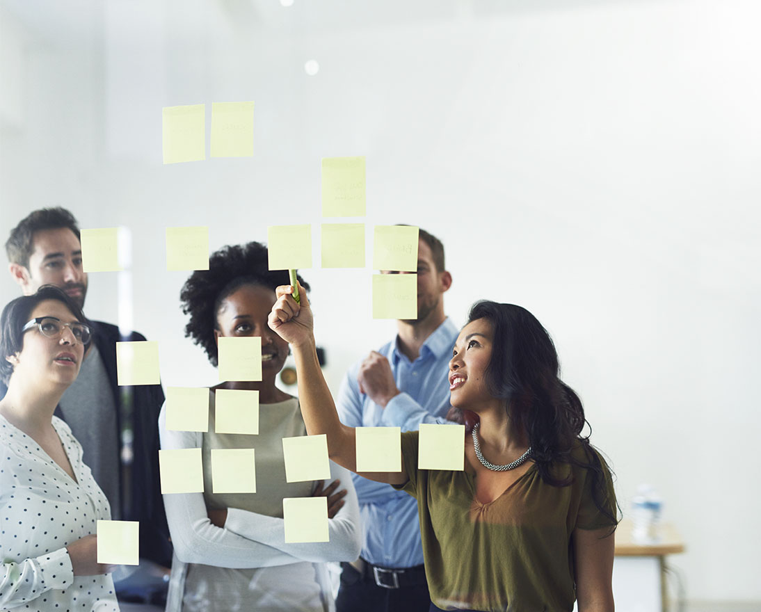 brainstorming and business people in office for meeting